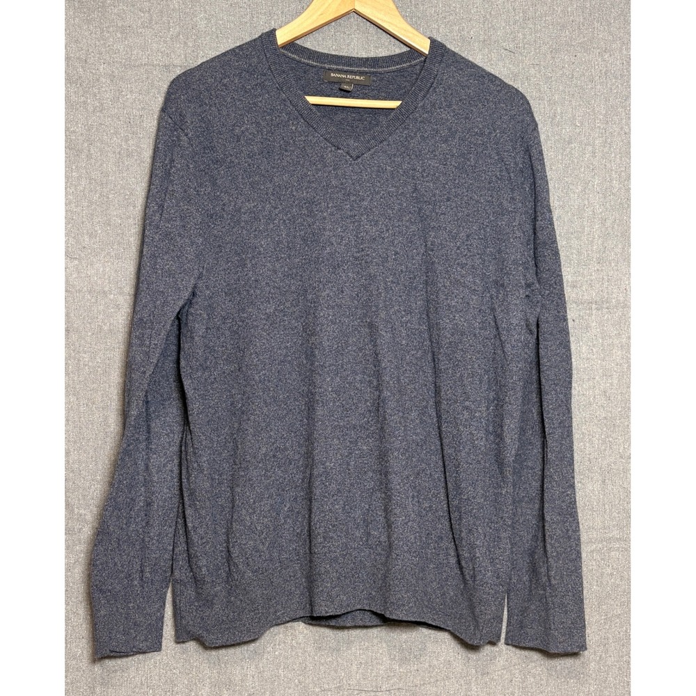 Banana Republic Mens XL Blue Marl V-Neck Cotton Blend Knit Sweater 715516 HOL 15
